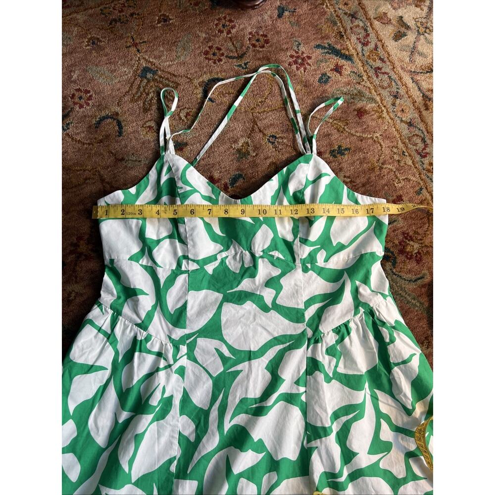 A New Day Vibrant Green & White Abstract Print Smocked Midi SunDress Resort L - Picture 4 of 7